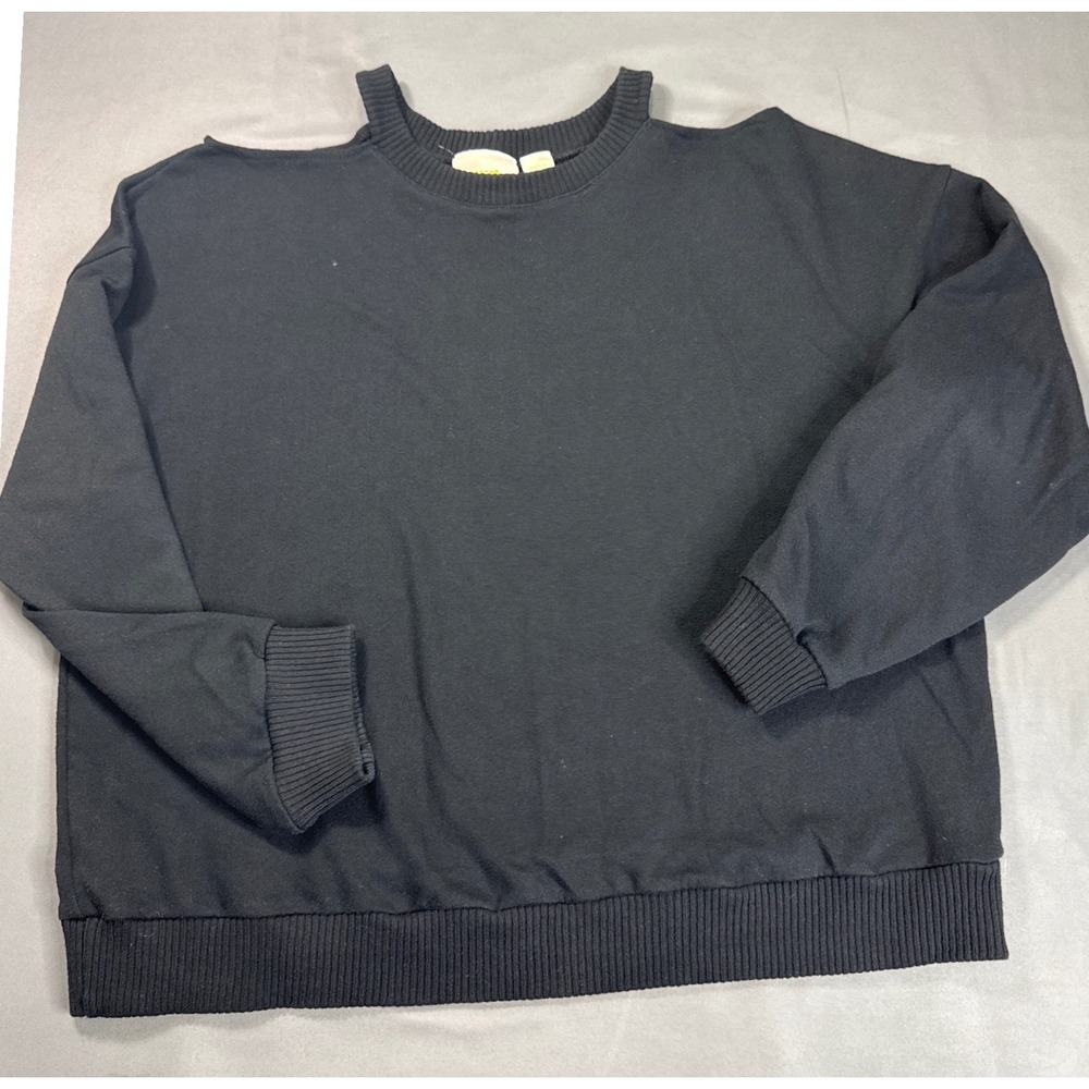 Maeve Anthropologie Black Cold Shoulder Sweatshirt Large Cotton Ribbed Trim
